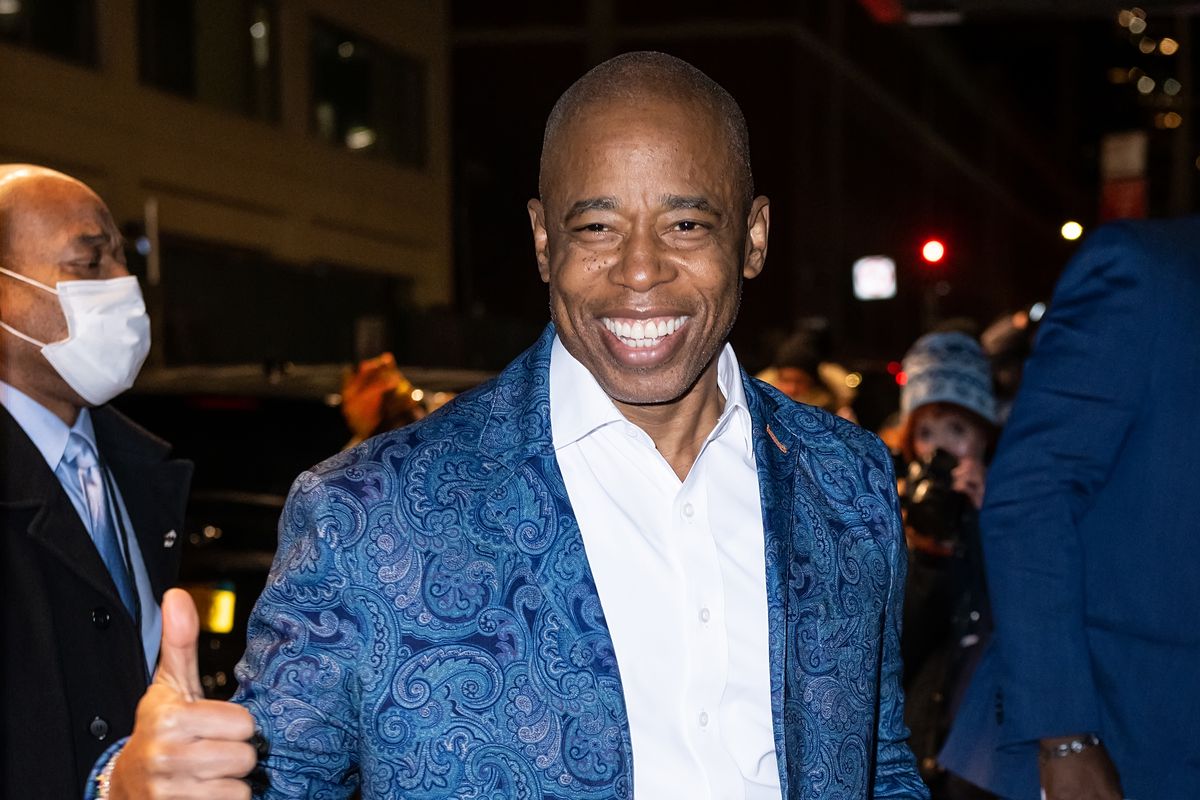 New York City Mayor Eric Adams is seen arriving to the Michael Kors Collection Fall/Winter 2022 Fashion Show at Terminal 5 during New York Fashion Week on February 15, 2022 in New York City.