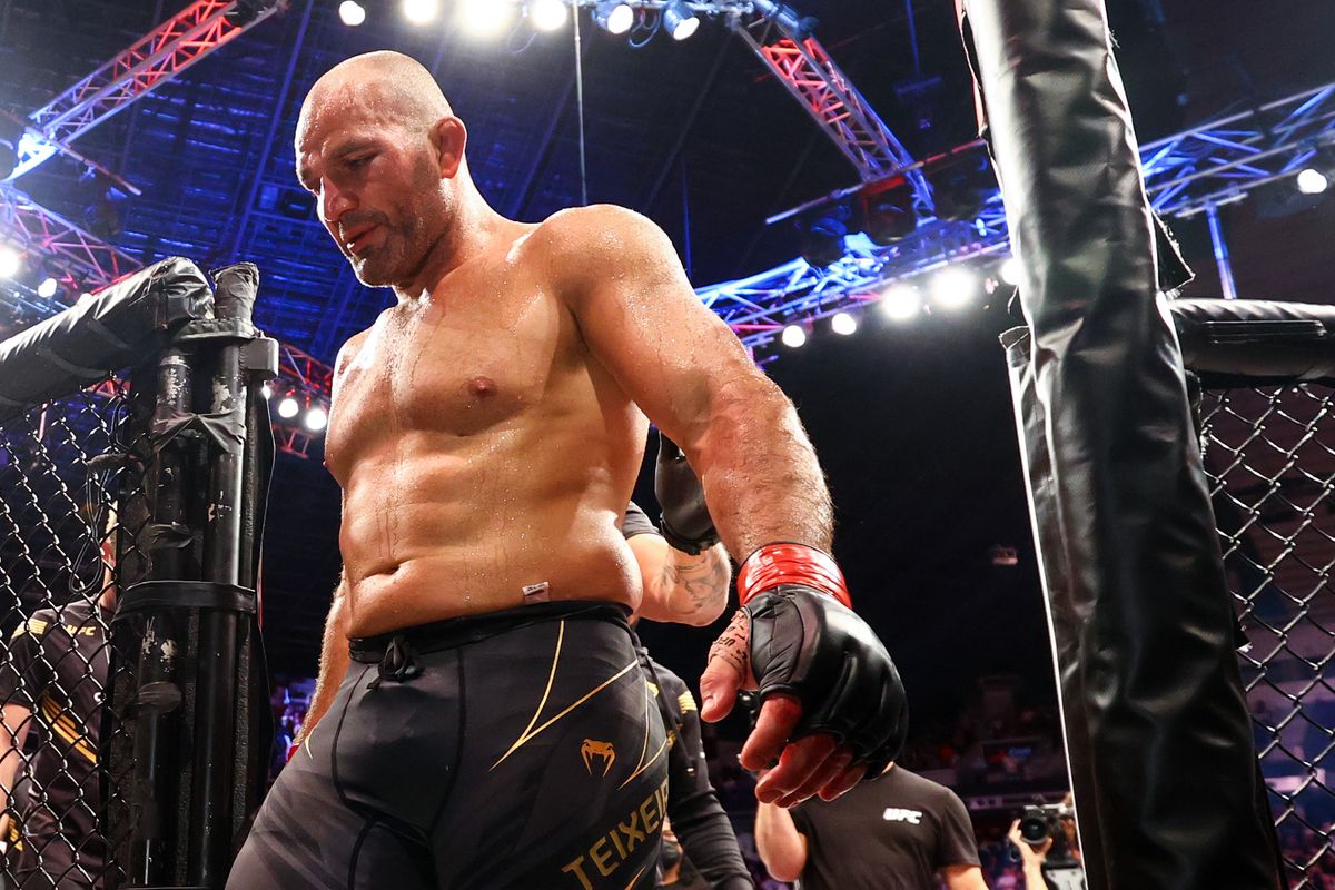 Glover Teixeira exits the Octagon after his UFC 257 title fight against Jiri Prochazka. 