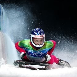 Noelle Pikus-Pace of the U.S. competes in the women's skeleton Friday, losing the bronze by a 10th of a second.  