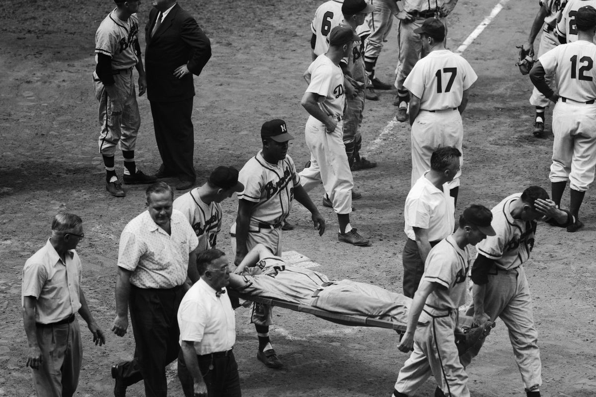 Joe Adcock Being Taken off the Field on a Stretcher