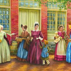 "The First Relief Society Meeting" a painting by Lynde Mott of Lehi. She has done a series of paintings of women in Nauvoo.
