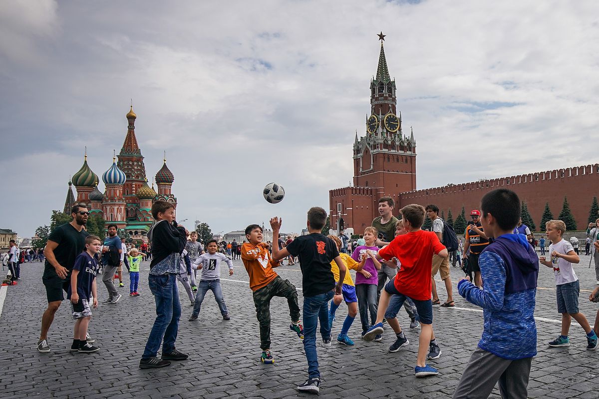 Football Fans arrive in Moscow For The world Cup Semi Finals