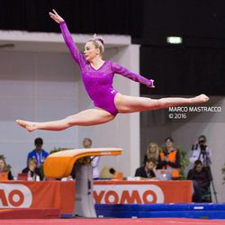 Mykayla Skinner competes in the City of Jesolo Trophy in Italy in March. She placed fifth in all-around and won a gold medal for vault.