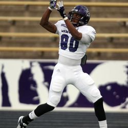 Gamal Fowler catches a pass during Weber State's Purple and White game at Stewart Stadium in Ogden on Saturday, April 13, 2013.