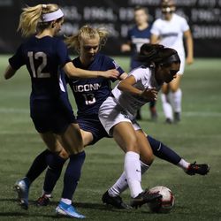 The UConn Huskies take on the Brown Bears in a women’s college soccer game at Stevenson-Pincince Field in Providence, RI on September 5, 2019.