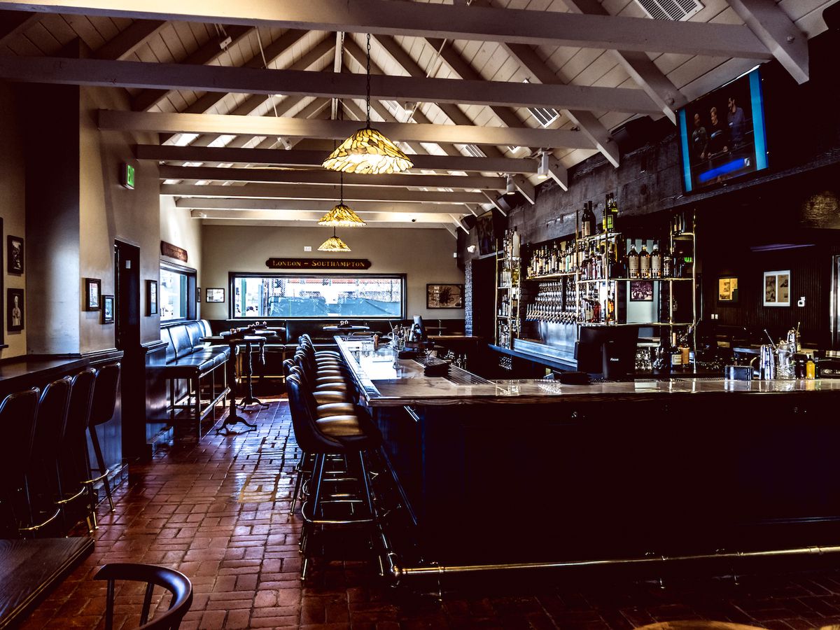 A long bar inside of Brennan’s Pub in Marina Del Rey.
