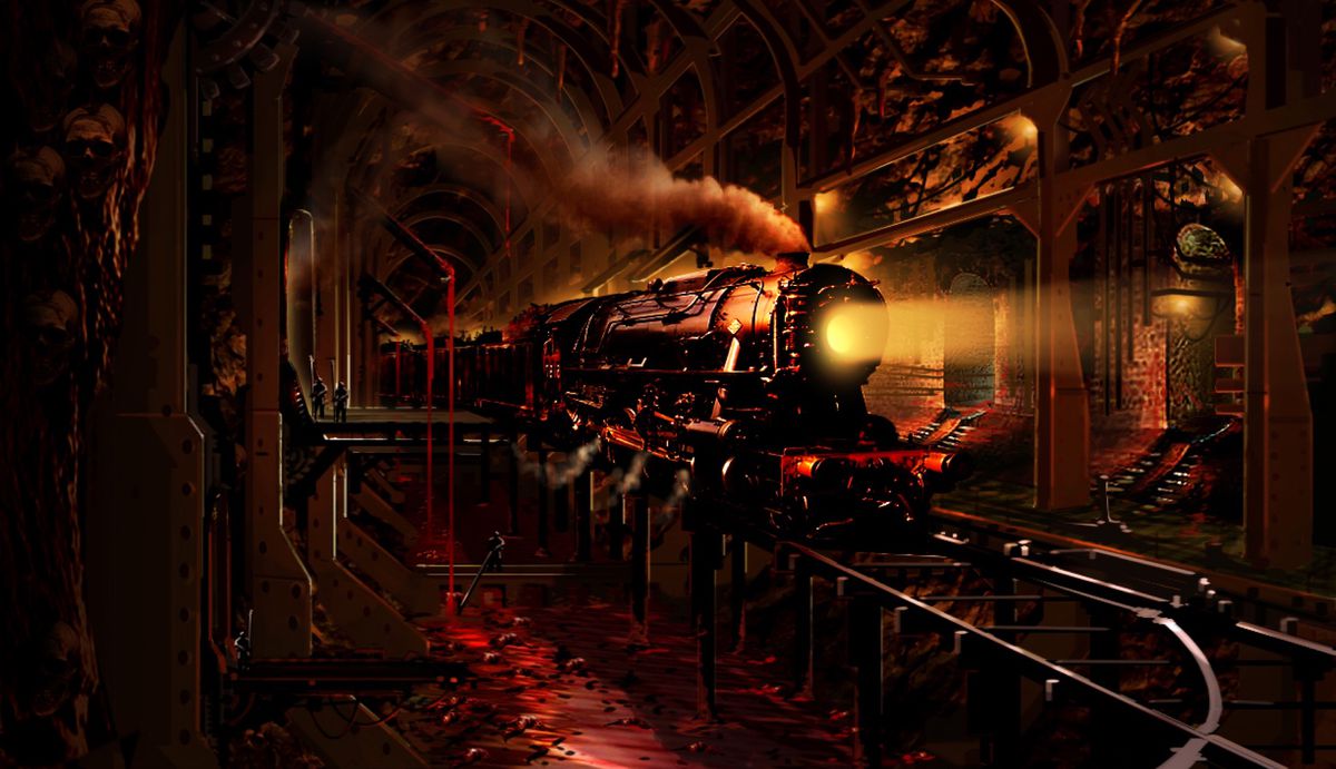 The Ripper - concept art of a steam train in an indoor station