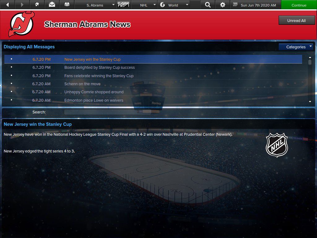 The Devils won the Stanley Cup in EHM