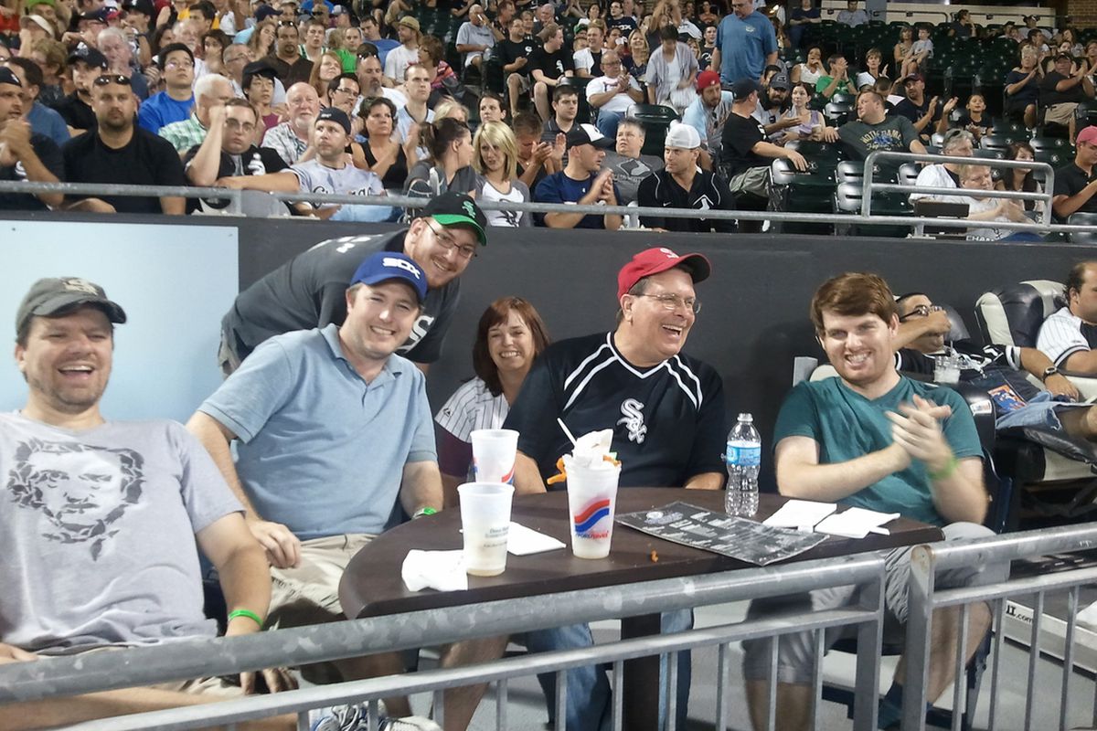 <strong>sss'ers at the bullpen bar</strong>- trooper, south side expat, Kyle321N, lockport sox, lil jimy, craigws  taking the new tables for a test drive <em>AND</em> hydro_wonk 3 rows up in the background.