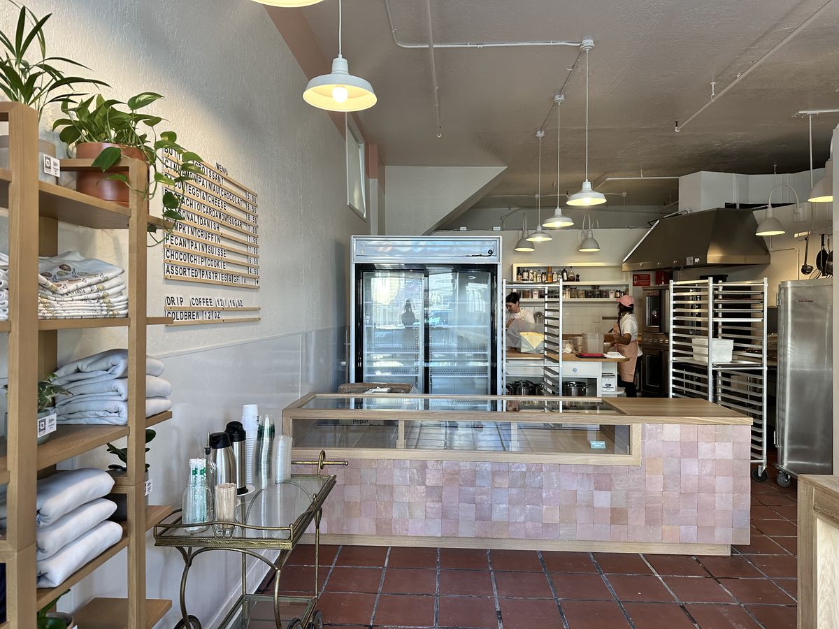 A view of the pastry case and kitchen at the new Butter &amp; Crumble bakery in San Francisco