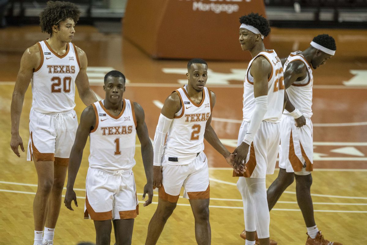 Texas Longhorns take the court in the second half against the Baylor Bears during an NCAA college basketball game at the Frank Erwin Center on Tuesday, Feb. 2, 2021, in Austin, TX.&nbsp;