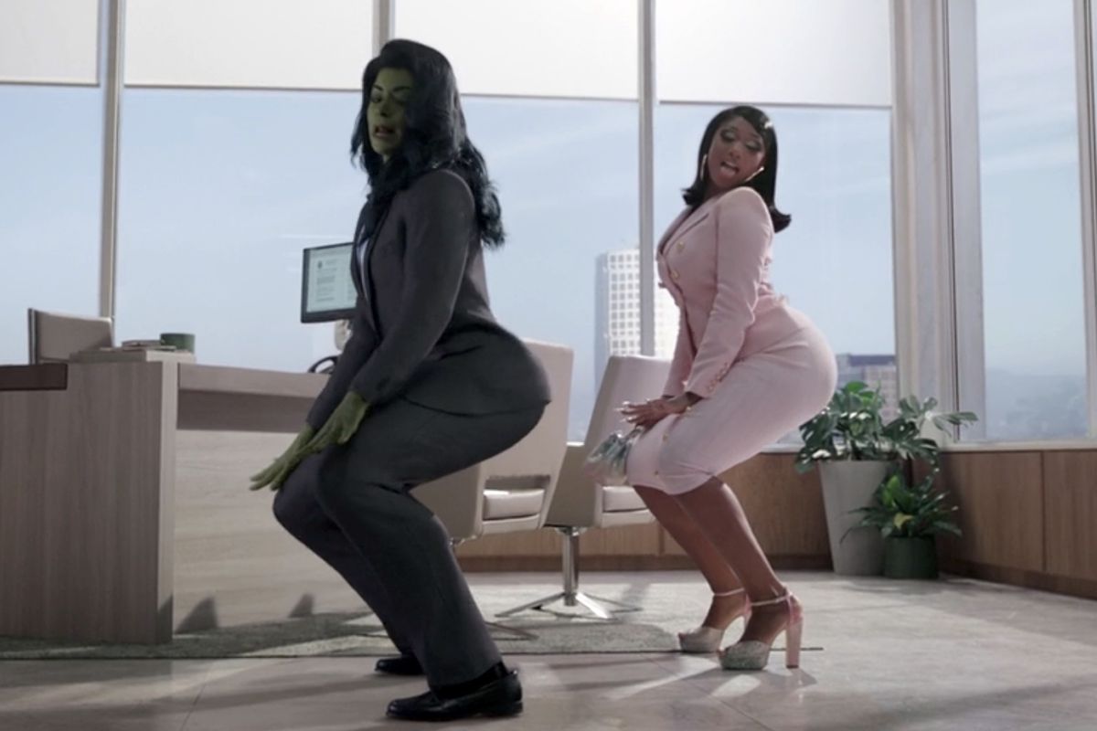 Megan Thee Stallion and She-Hulk twerk in a law office
