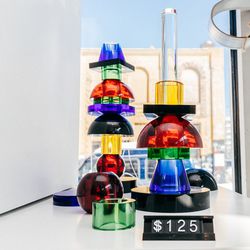 <b>Seletti</b> stackable crystal candleholders, $125 each