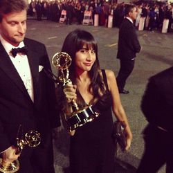 After the show, all guests walk over to the Governors Ball. Regular folk guests often ask awarded celebs if they can take pictures with their golden statues. It's annoying to them, but so fun for us.