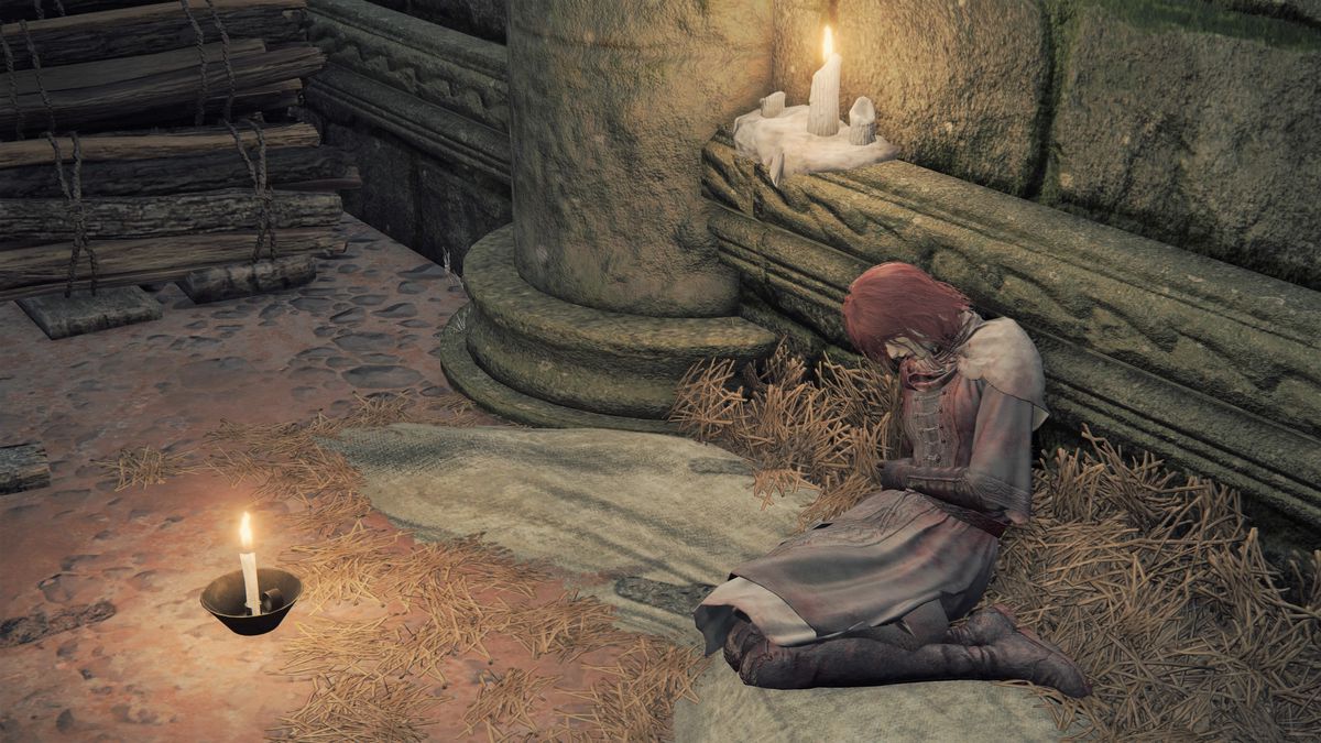 Millicent sitting in Elden Ring’s Church of the Plague