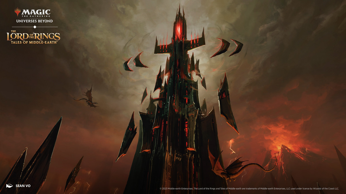 Art from Magic: The Gathering The Lord of the Rings: Tales of Middle-earth. The image shows&nbsp;an ominous building reminiscent of the Eye of Sauron.