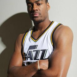 Alec Burks poses for a photo as the Utah Jazz hold their media day Monday, Sept. 29, 2014, in Salt Lake City at the Zions Bank Basketball Center.
