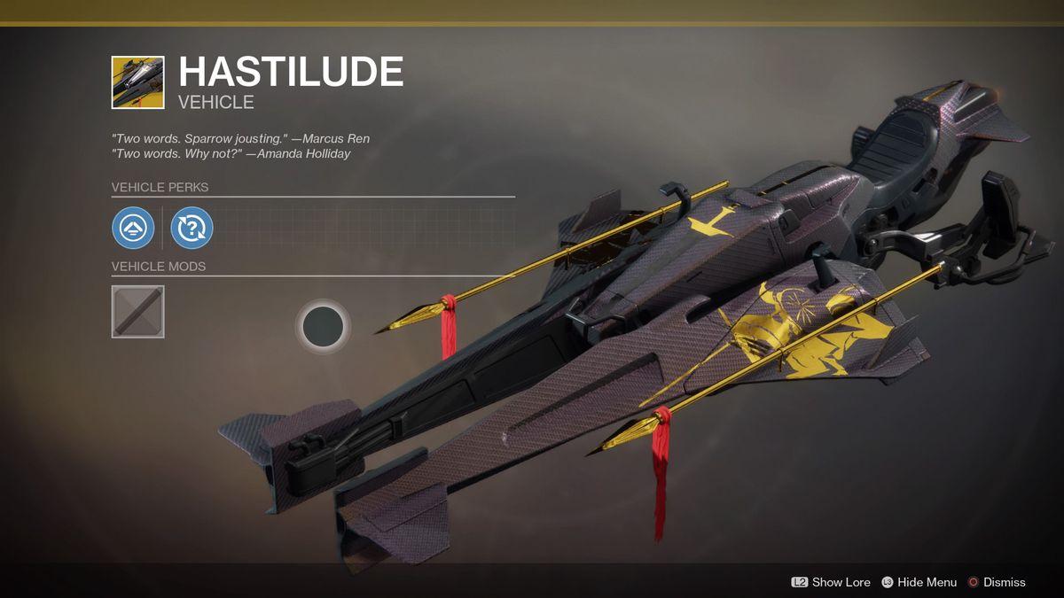 Destiny 2 - exotic Sparrow, Hastilude