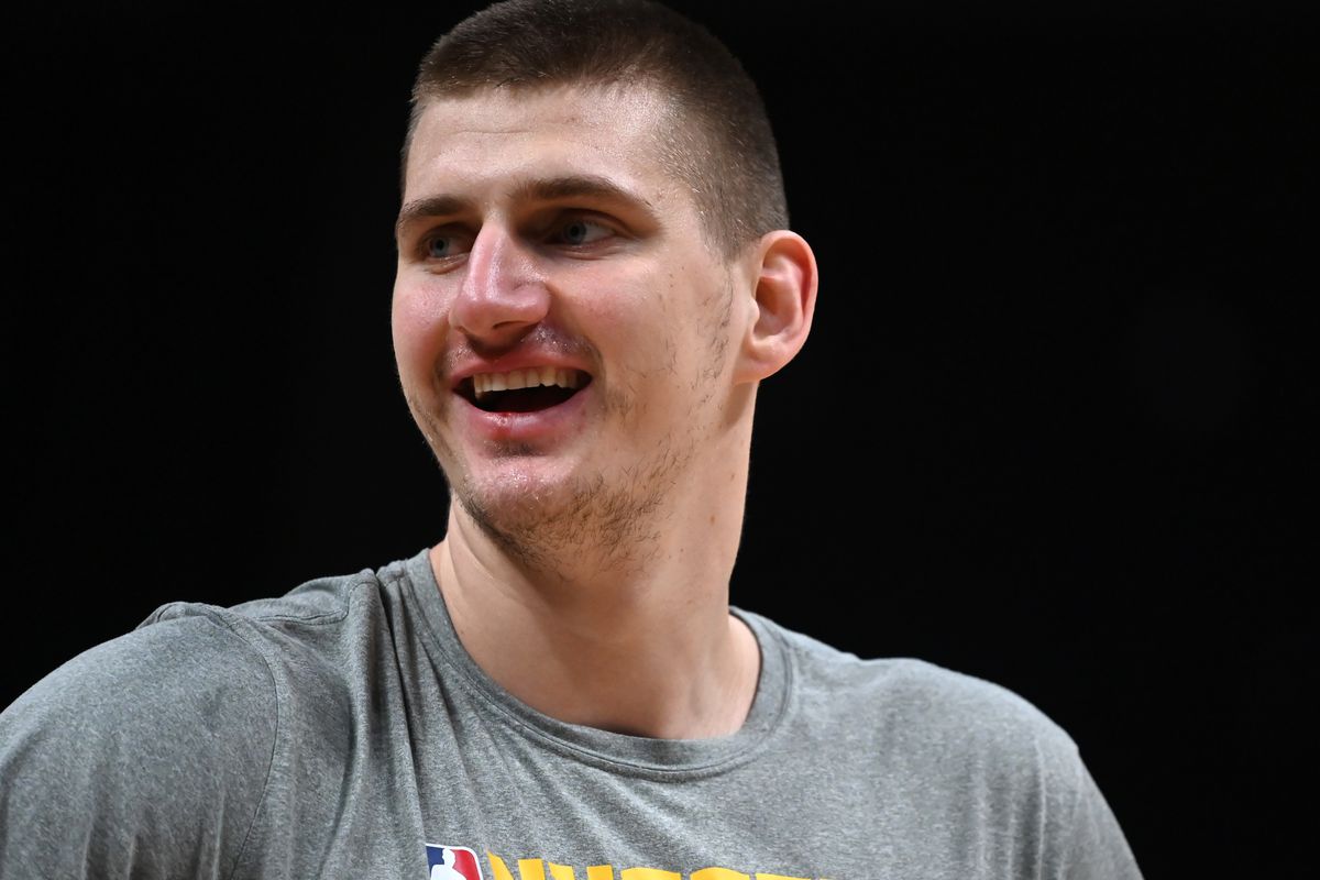 Denver Nuggets center Nikola Jokic reacts before a game against the Toronto Raptors at the Pepsi Center.