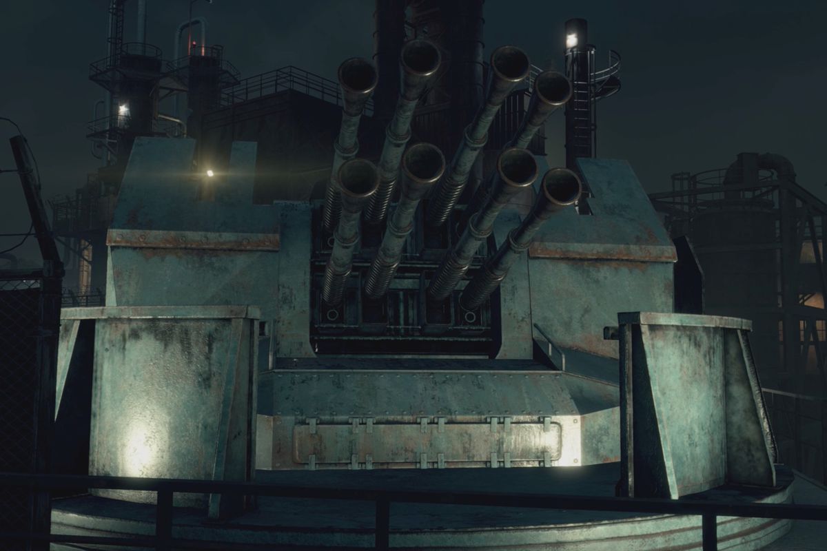 Resident Evil 4&nbsp;remake anti-aircraft gun rising out of the island Stronghold