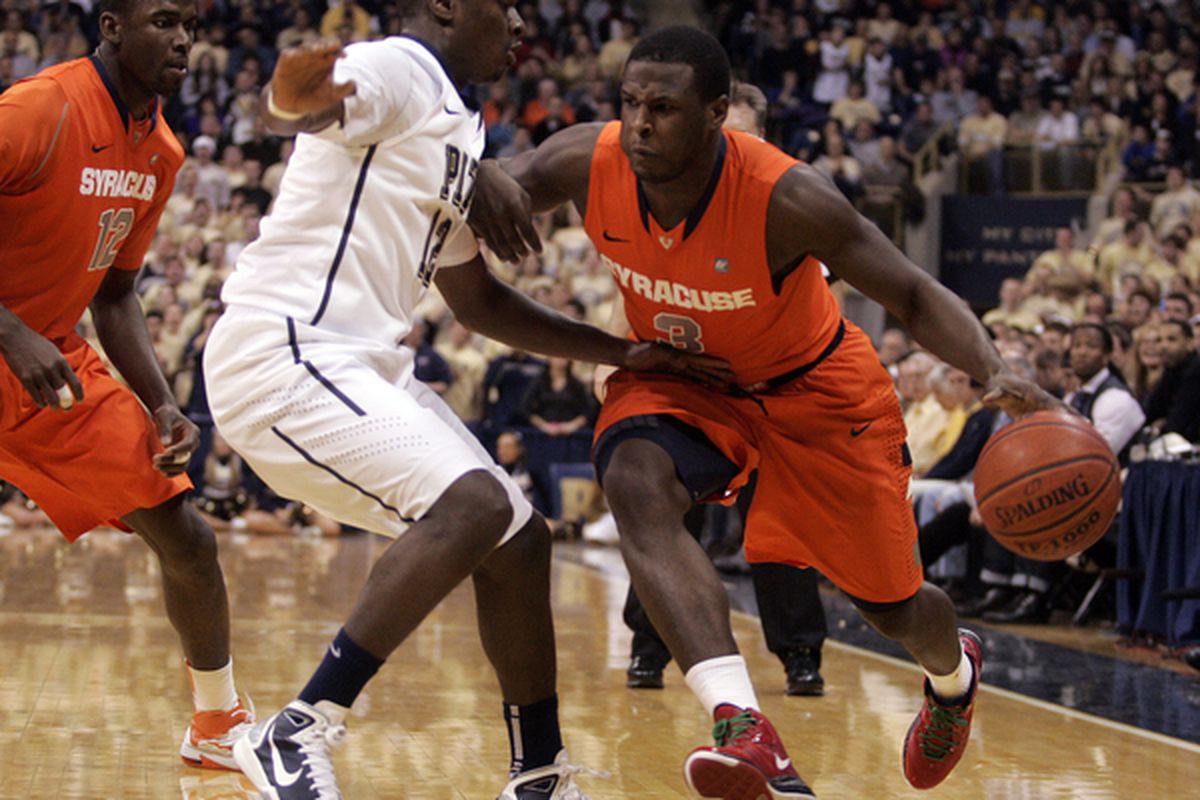 PITTSBURGH PA - JANUARY 17:  Dion Waiters #3 of the Syracuse Orange drives to the basket against the Pittsburgh Panthers at Petersen Events Center on January 17 2011 in Pittsburgh Pennsylvania.  (Photo by Justin K. Aller/Getty Images)
