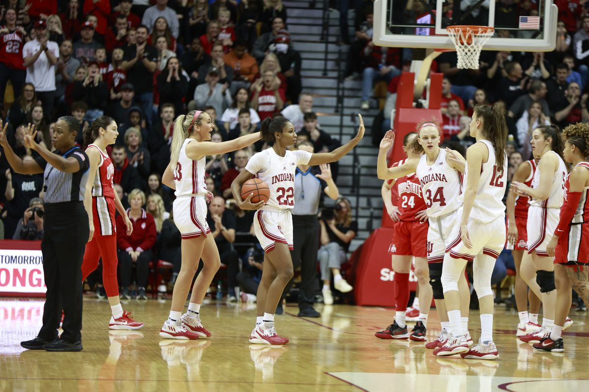 Indiana Hoosiers guard Chloe Moore-McNeil (22) reacts during...
