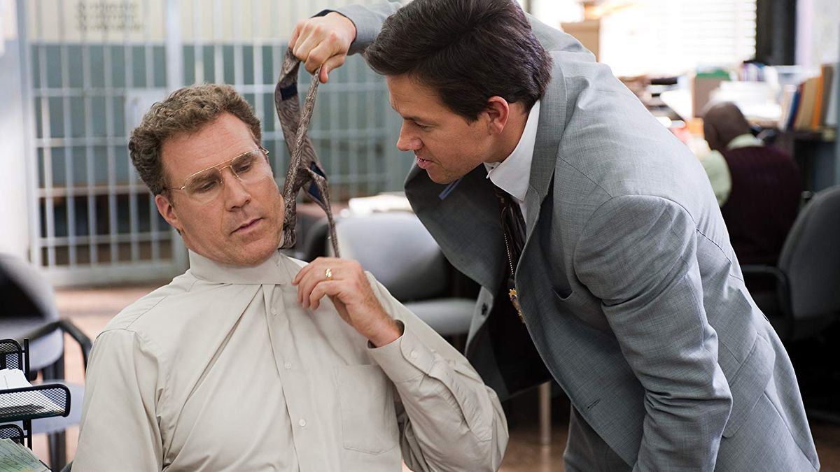 Mark Wahlberg pulls Will Ferrell’s tie in a screengrab from The Other Guys