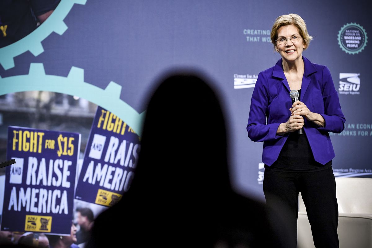 Democratic presidential candidate Sen. Elizabeth Warren (D-MA) at the National Forum on Wages and Working People, in Las Vegas, Nevada, on April 27, 2019.