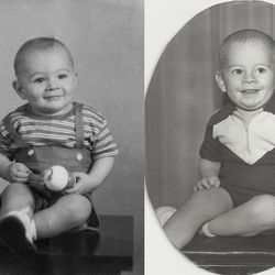 Gene Williams (left) and Bruce Fisher (right) discovered they were brothers about 65 years after these baby photos were taken. Williams followed clues that he was switched at birth in a Preston, Idaho hospital in 1944.
