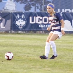 The CCSU Blue Devils take on the UConn Huskies in a women’s college soccer game at Morrone Stadium in Storrs, CT on August 23, 2018.
