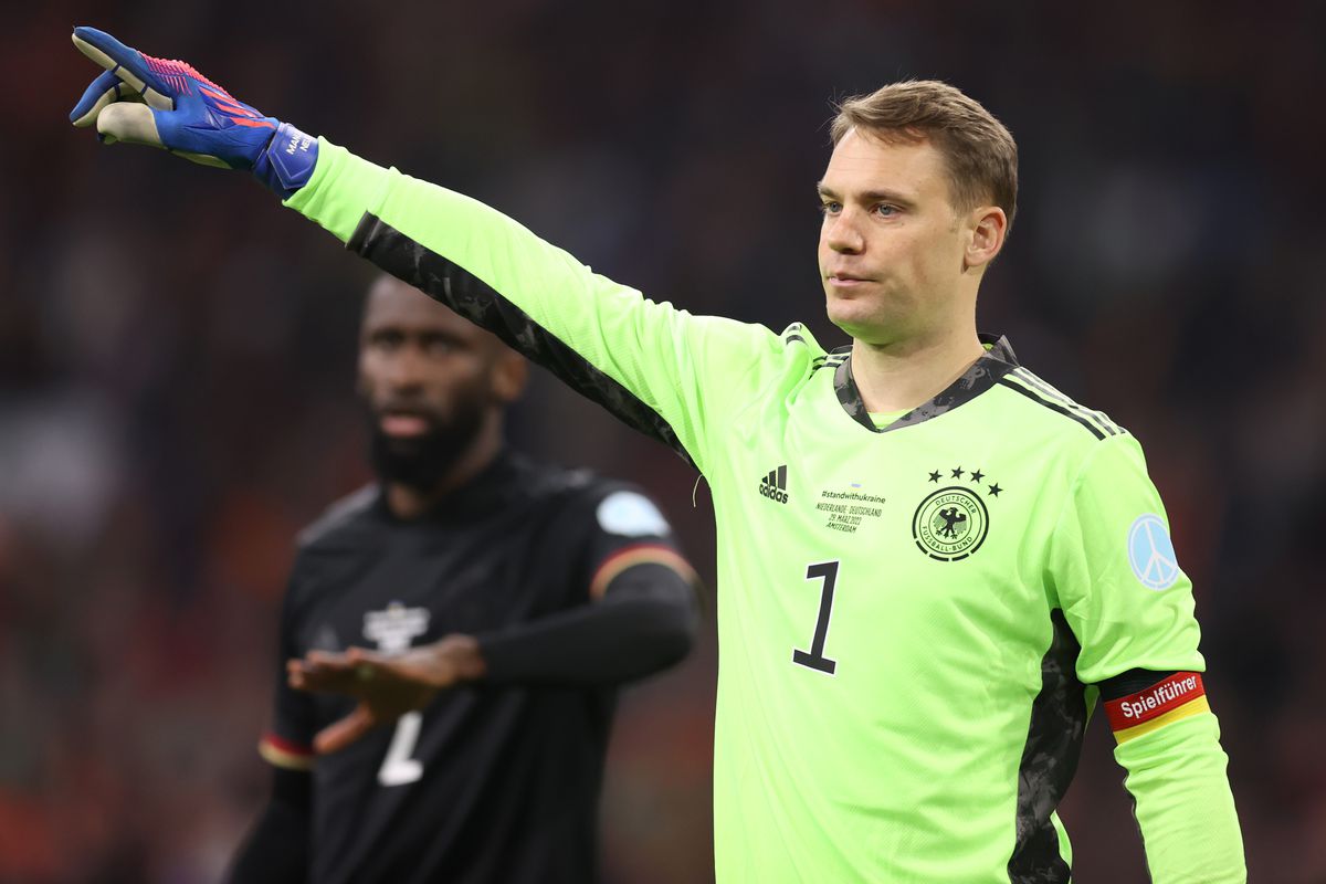 Manuel Neuer of Germany reacts during the international friendly match between Netherlands and Germany at Johan Cruijff Arena on March 29, 2022 in Amsterdam, Netherlands