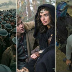 A collage of photos from three movies — Dunkirk, Wonder Woman and Guardians of the Galaxy