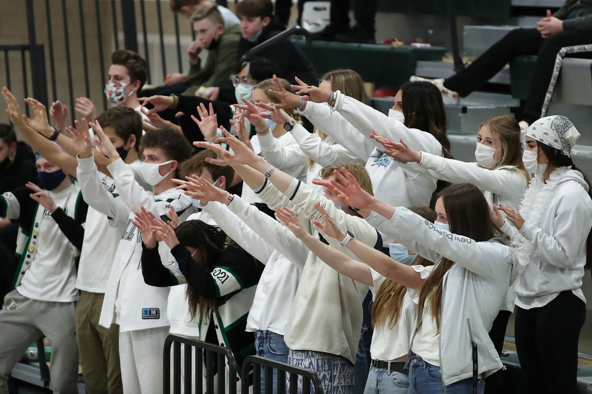 Hillcrest students cheers during a game with Olympus in Midvale on Friday, Feb. 5, 2021.