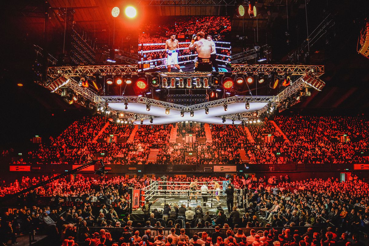 General view of the boxing ring and arena at the KSI vs FaZe Temperrr MF Cruiserweight Title Fight at OVO Arena Wembley on January 14, 2023 in London, England.