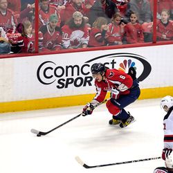 Ovechkin Carries Puck On Right Wing
