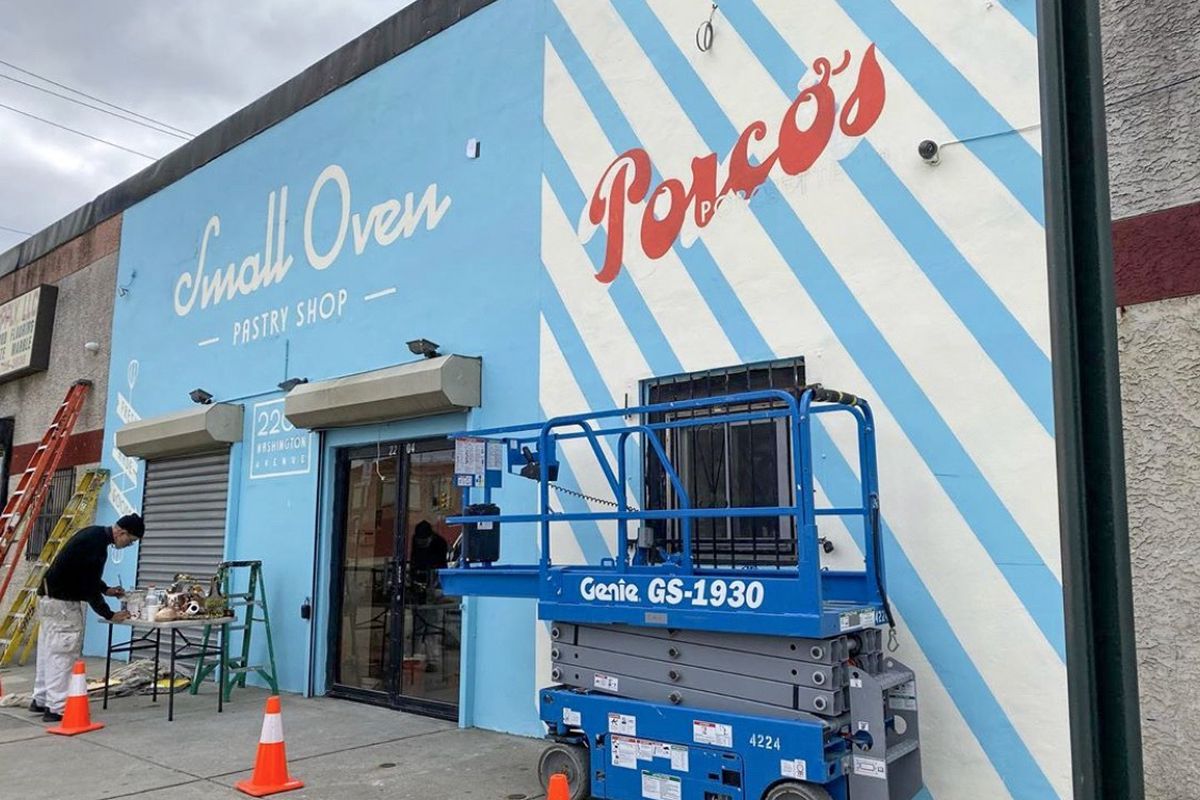 storefront painted bright blue