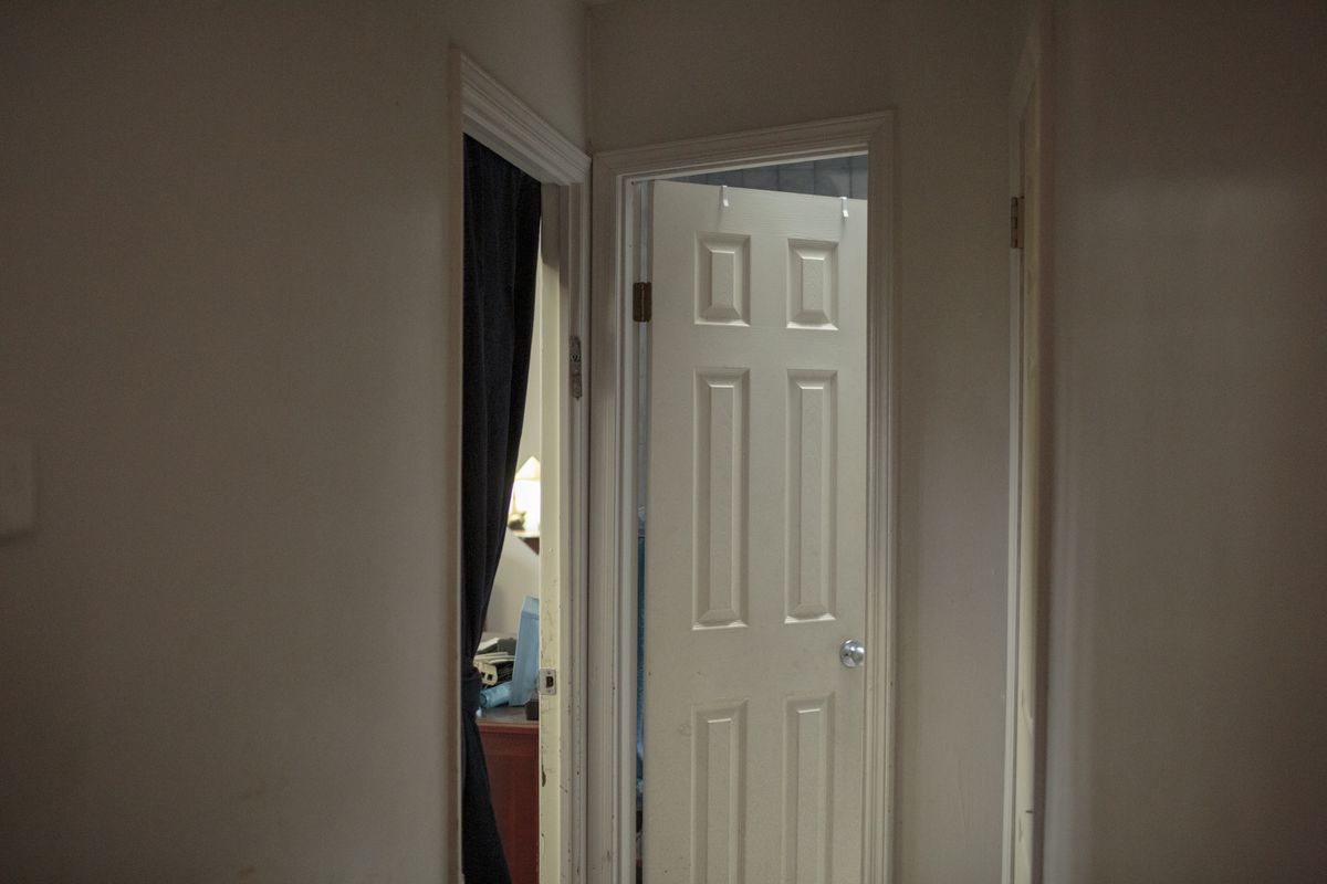 Moshe’s bedroom, left. His parents replaced the door with a curtain in order to keep him safe.