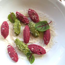 Red Beet Gnocchi with watercress and hazelnut at M.A.K.E.