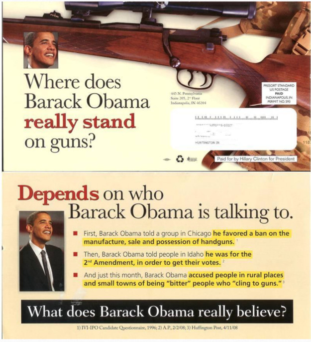 Hillary Clinton's anti-Obama gun flier in 2008.