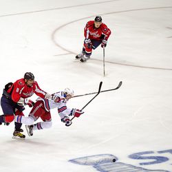 Stepan Falls From Ovechkin Check