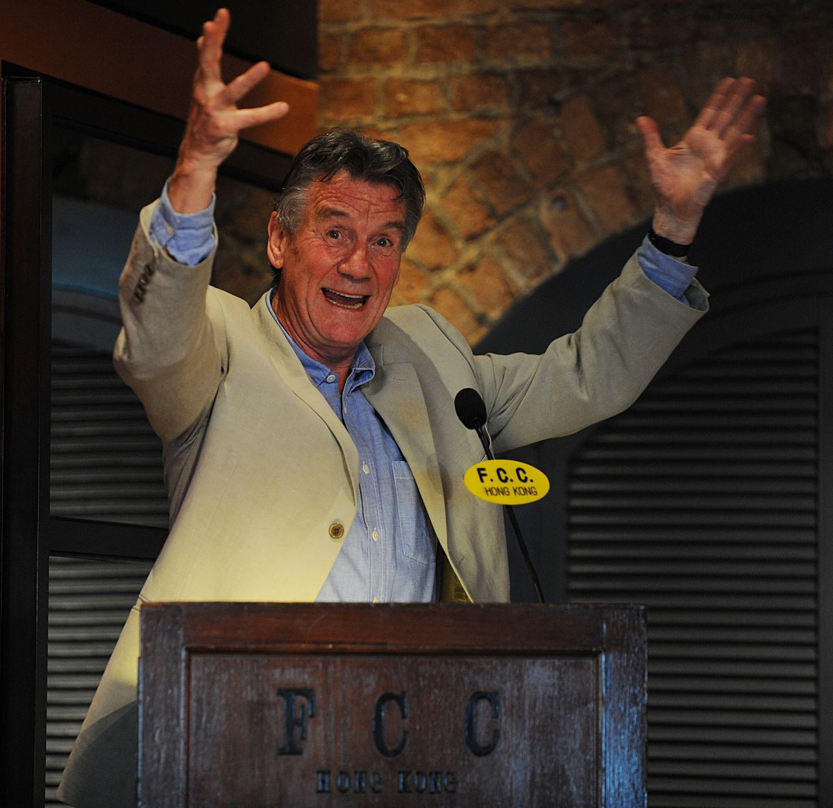 Actor Michael Palin speaks to a packed F