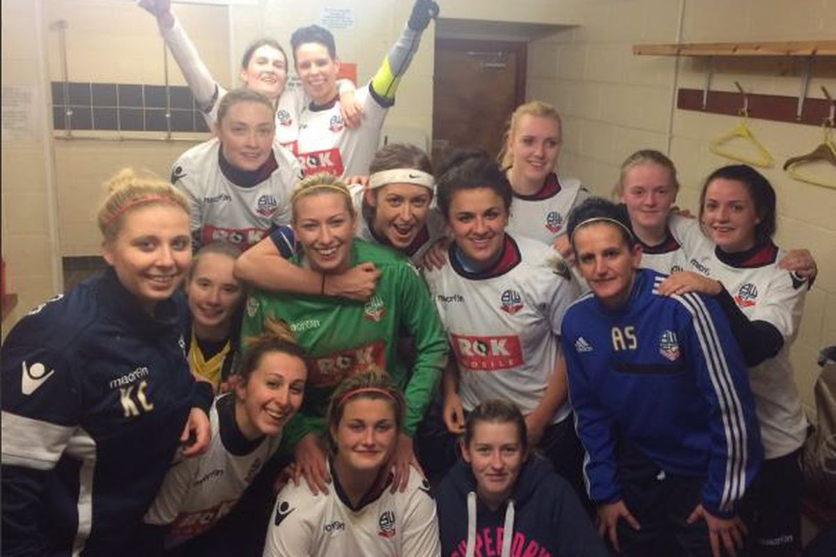 Bolton Ladies celebrate their cup success over Chorley Ladies in November