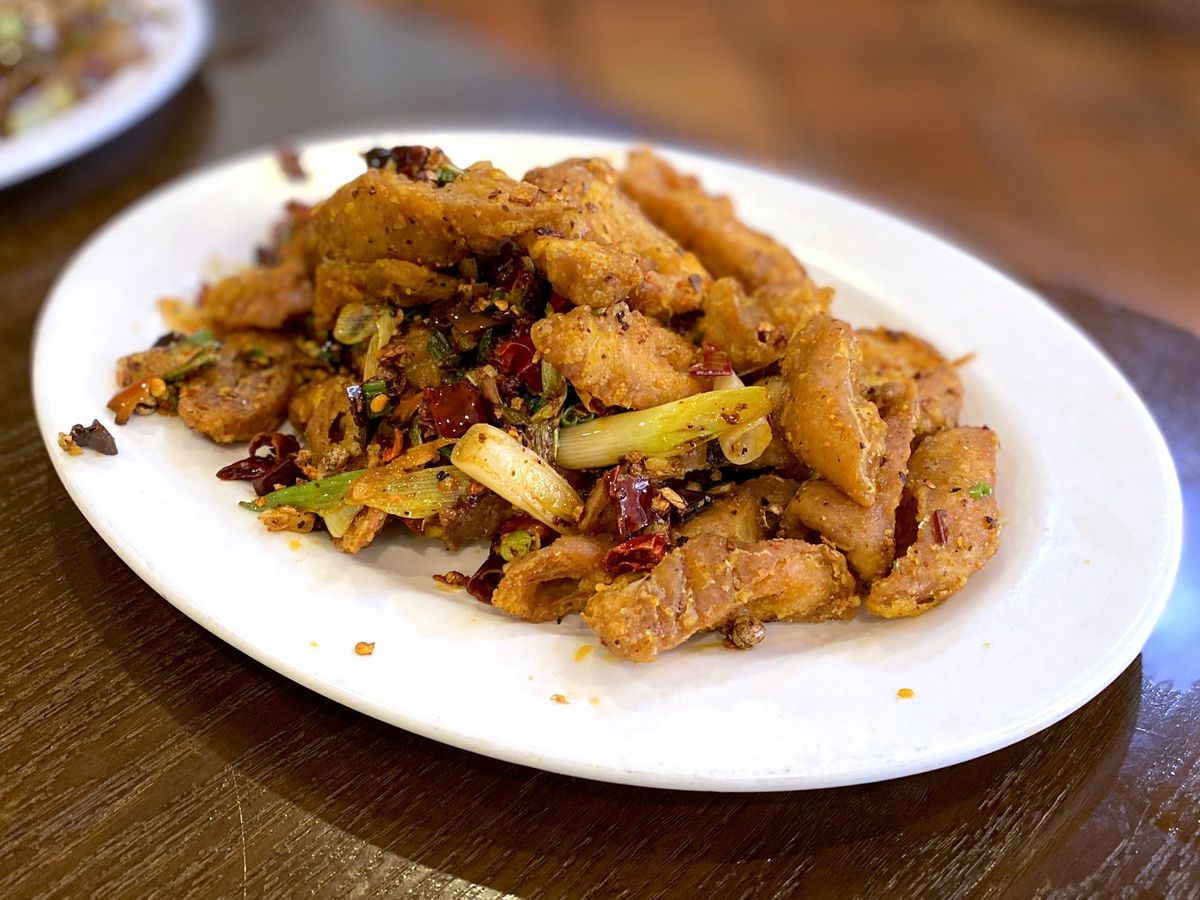 Stir-fried pork intestines Xian Biang Biang in San Gabriel.