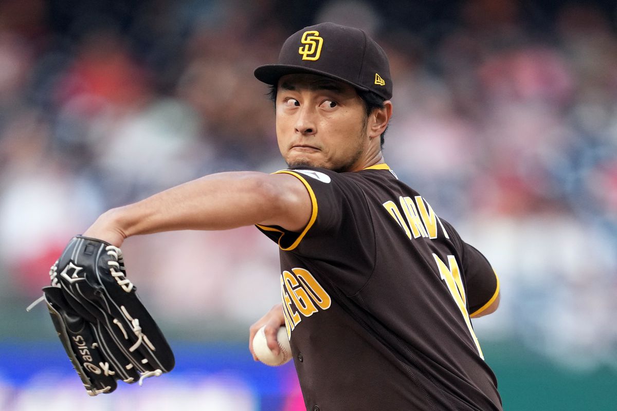 Yu Darvish of the San Diego Padres pitches in the first inning during a baseball game against the Washington Nationals at Nationals Park on May 23, 2023 in Washington, DC.
