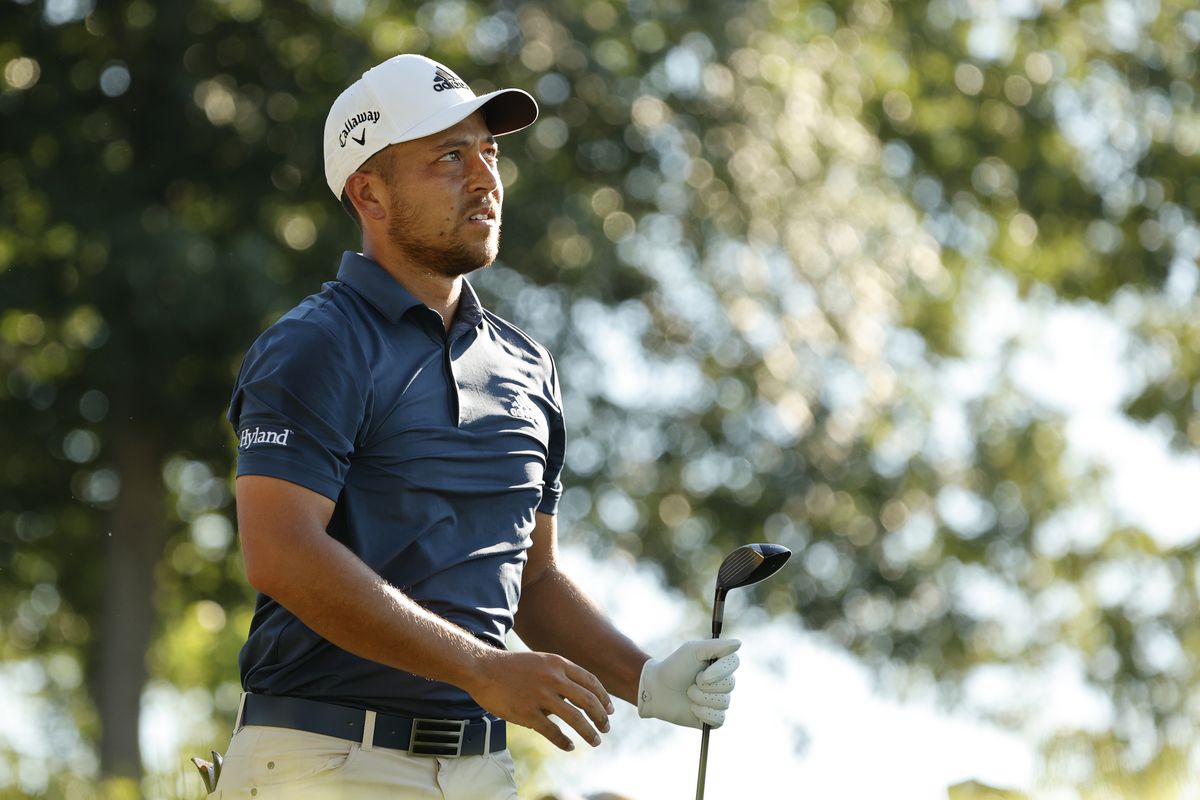 Xander Schauffele of the United States watches his tee shot on the 17th tee during the third round of Travelers Championship at TPC River Highlands on June 25, 2022 in Cromwell, Connecticut.