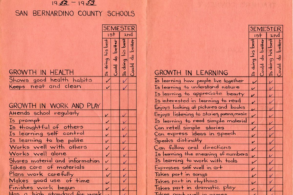 1953 first grade student’s report card