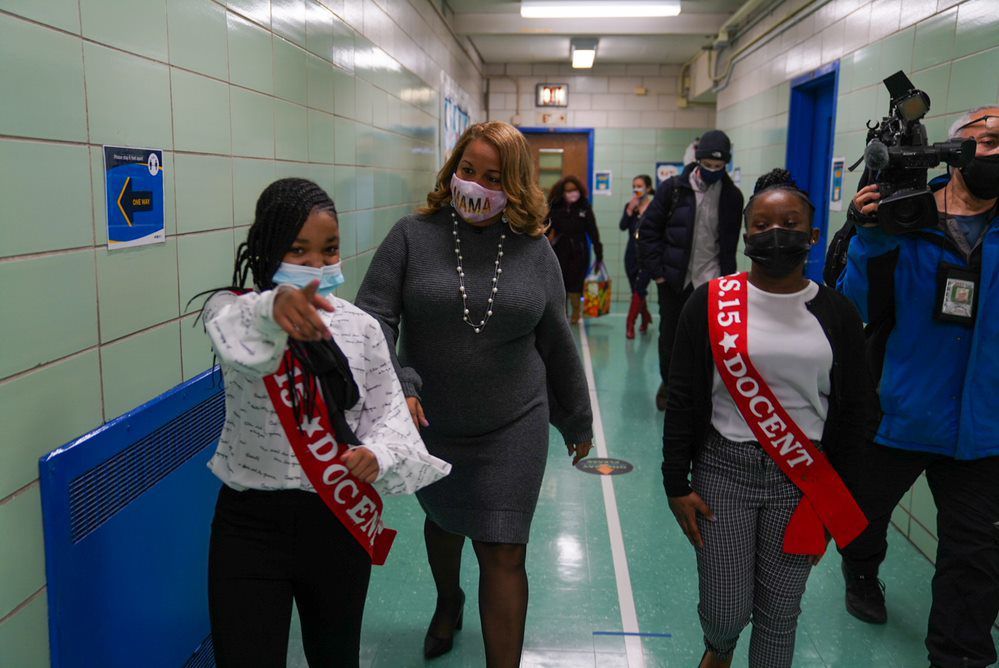 Chancellor Meisha Porter visits P.S. 15 in Red Hook, Brooklyn, N.Y. on her first day as chancellor.