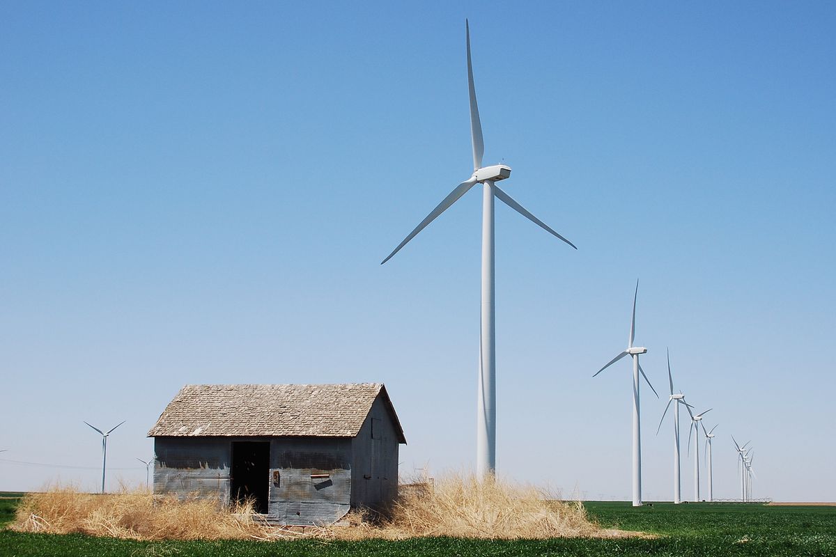 barn and wind turbine