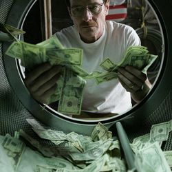 Walter White (Bryan Cranston) literally launders money on "Breaking Bad."