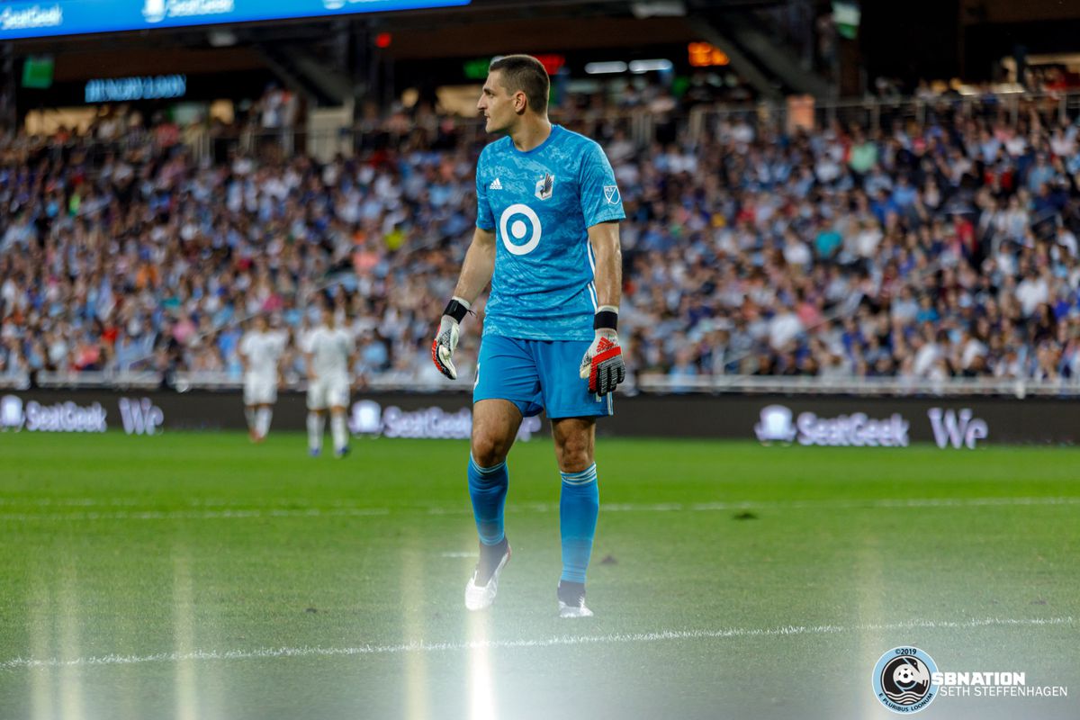 July 3, 2019 - Saint Paul, Minnesota, United States - Minnesota United goalkeeper Vito Mannone (1) follows the play of the ball during the match against San Jose Earthquakes at Allianz Field. 
